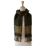 Mary Dark Olive/Mustard Celtic Knot Reversible Scarf