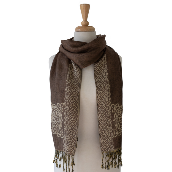 Mary Light Brown/Beige Celtic Knot Reversible Scarf