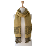 Mary Dark Olive/Mustard Celtic Knot Reversible Scarf