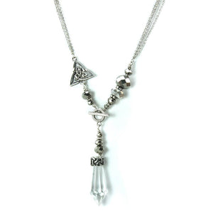 Triple Strand Crystal Pendant Necklace