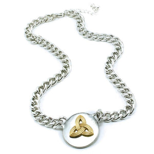 Trinity Knot Medallion Necklace - Goldtone on Slivertone