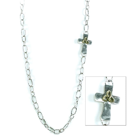 Hammered Cross Chain Necklace Set