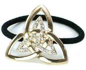 Large Trinity Knot with Crystals (Rhinestones) Ponytail Holder - Goldtone