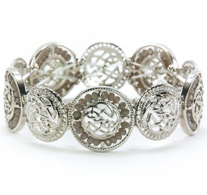 Alternating Glass Beaded Celtic Stretch Bracelet - Silvertone/Smoky Grey