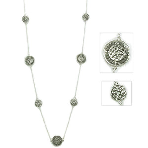 Alternating Glass Beaded Celtic Necklace - Silvertone/Smoky Grey