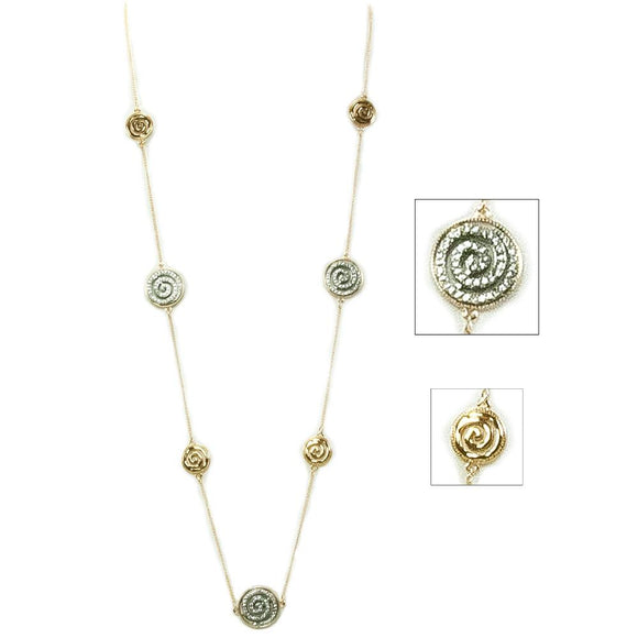 Alternating Crystal (Rhinestone) Celtic Spiral Necklace - Silvertone on Goldtone