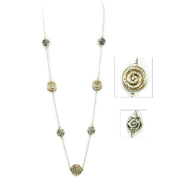 Alternating Crystal (Rhinestone) Celtic Spiral Necklace - Goldtone on Silvertone