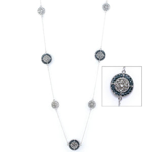 Alternating Glass Beaded Celtic Necklace - Silvertone/Navy