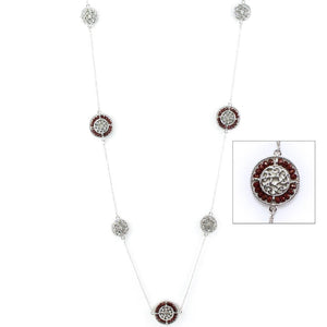 Alternating Glass Beaded Celtic Necklace - Silvertone/Burgundy