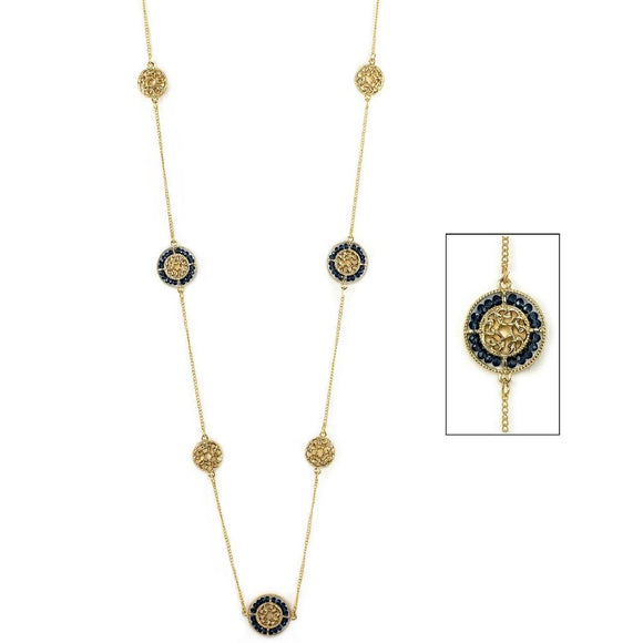 Alternating Glass Beaded Celtic Necklace Goldtone/Navy