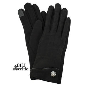 Celtic Faux Suede Gloves - Black