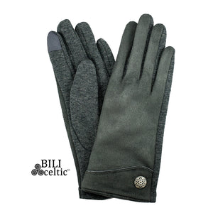 Celtic Faux Suede Gloves - Charcoal
