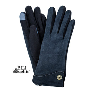 Celtic Faux Suede Gloves - Navy