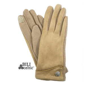 Celtic Faux Suede Gloves - Tan