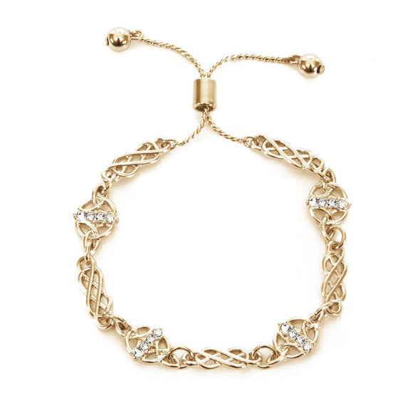 Trinity Knot Repetitive Pattern Crystal (Rhinestone) Toggle Bracelet - Goldtone