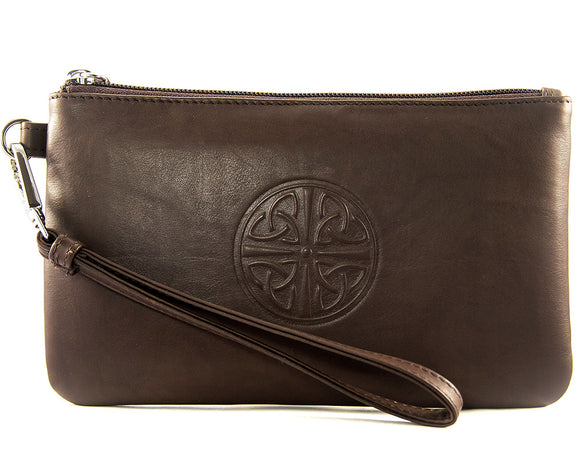 Brown Leather Wristlet with Celtic Logo