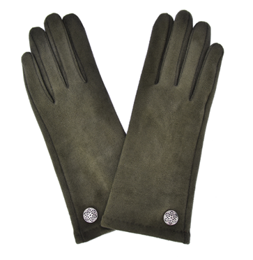Celtic Faux Suede Gloves - Dark Olive
