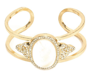 Mother of Pearl Open Cuff Bracelet - Goldtone