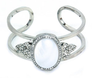 Mother of Pearl Open Cuff Bracelet - Silvertone
