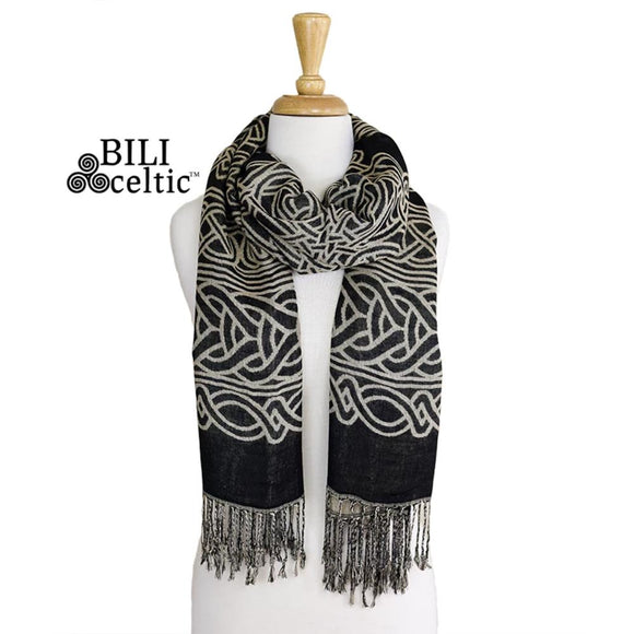 Frances Celtic Knot Scarf - Black/Tan