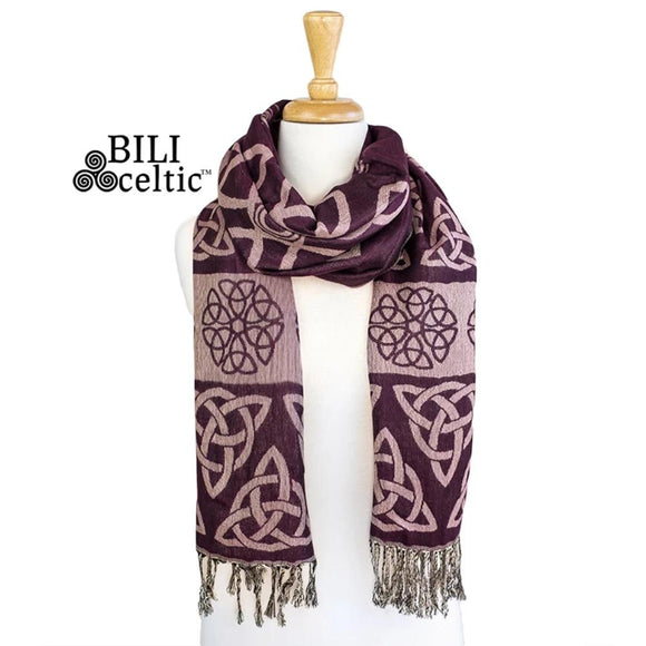 Anne Trinity Celtic Knot Scarf - Maroon/Rose
