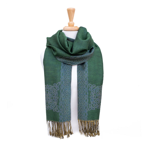 Mary Green/Blue Celtic Knot Reversible Scarf
