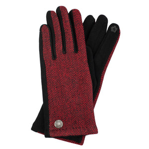 Celtic Herringbone Tweed Gloves - Red