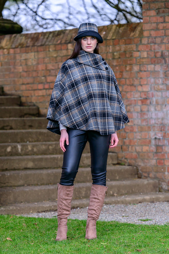 Navy Multi Color Plaid Poncho