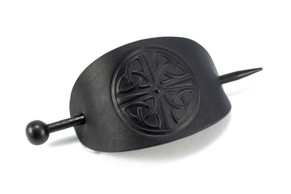 Celtic Leather Barrette with Stick - Black