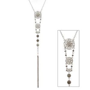 Labradorite Stone Beads and Tassel Celtic Necklace - Silvertone